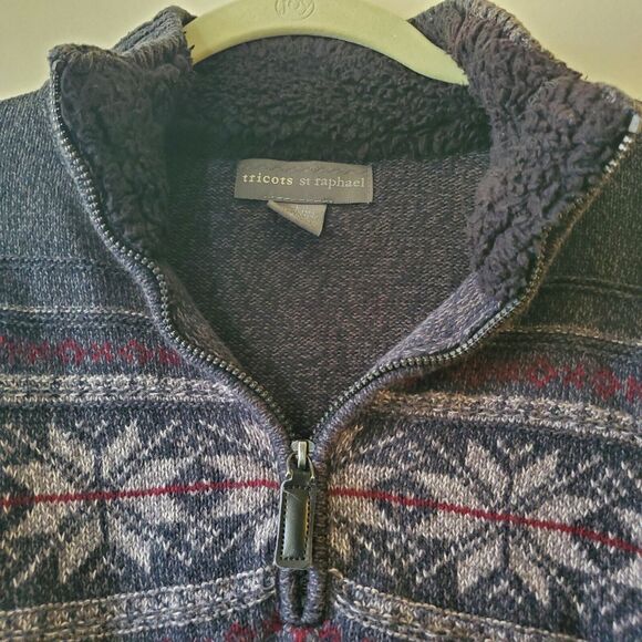Tricots St Raphael Mens L Gray Cotton Acrylic Knit 1/4 Zip Sweater Fleece Alpine - Picture 13 of 14